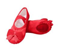 Red Girls’ Classic Satin Ballet Shoes UK Size 9 Split-Sole Dance Slippers with Cross Elastic Strap Large Bow Slip-On Flats School Shoes Ballerina Trainers Body Shaped Exercise Footwear