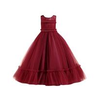 Red Girls Princess Dress Long Tutu Dresses Big Girls Lace Embroidery Bow Tie Ruffle Dresses Pageant Princess Tulle Dress for Kid Wedding Holy Communion Evening Prom Ball Gown 8-12 Years