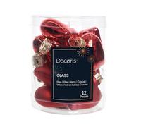 Decoris Mini Glass Heart Christmas Baubles Christmas Red Pack Of 12 4.5Cm Tree Decor