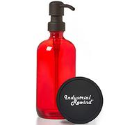 Red Glass Soap Dispenser with Black Metal Pump - 16oz Glass Jar Lotion Bottle, Refillable (Red/Black)