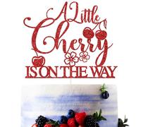 Red Glitter A Litte Cherry is on the Way Cake Topper, Cherry Sweet Baby/Cherry Oh Baby, Funny Cherry Summer Fruit Themed Baby Shower Party Decorations Supplie