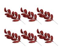 Red Glitter Christmas Tree Picks Sprays, 35cm Artificial Leaf Stems, 6Pcs