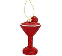 Red Glitter Cocktail Decoration Hand Painted Hanging Christmas