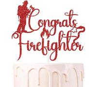 Red Glitter Congrats Firefighter Cake Topper, Future Firefighter/Congrats Grad, 2026 Fire Acedemy Department Graduation Party Decorations Supplies