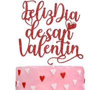 Red Glitter Feliz Dia De San Valentin Cake Topper, Happy Valentine's Day/Be Mine/About Damn Time, Valentine's Day Wedding Anniversary Party Decorations Supplies