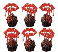 Red Glitter Halloween Have a Bite Dessert Cupcake Toppers Halloween Baby Shower Decor for Boy Girl Man Woman Happy Birthday Party Decorations