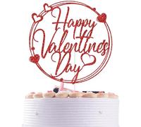 Red Glitter Happy Valentine's Day Cake Topper, Be Mine/Will You Be My Valentine?, Wedding Anniversary Bridal Shower Engagement Party Decorations Supplies
