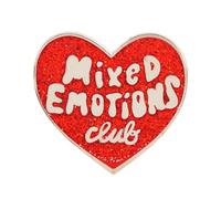 Red Glitter Heart Enamel Pin, Mixed Emotions Club Funny Retro Bubble Letter Lapel Badge, Sassy Aesthetic Brooch for Backpack Jacket Hat Jewelry Gift for Women Girls