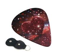 Red Glitter Heart Guitar Plectrums, 6 Guitar Plectrums, Double Sided Printing, For Acoustic Guitar, Bass, Ukulele, Electric Guitar (0.46 Mm 0.71 Mm 0.96 Mm)