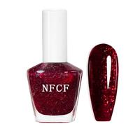 Red Glitter Nail Polish - Christmas Sparkly Red Nail Varnish - Long Lasting & Quick Drying Burgundy Wine red Nail Art Varnish - No UV Light Needed for Women DIY Manicure (