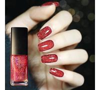 Red Glitter Nail Polish, Glossy Multicoloured Shimmer, 0.31 fl oz Bottle | Fine reflective particles, dense sparkling finish, for home manicures, nail art and social occasions, 1 bottle with black cap