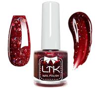 Red Glitter Nail Polish - High Pigments Chip Resistant Quick Dry Nail Varnish, Christmas Wine Red Burgundy Shimmer, DIY Nail Art Manicure at Home for Women