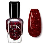 Red Glitter Nail Polish - Shimmer Burgundy Nail Varnish - Breathable Sparkly Long Lasting & Quick Dry Dark Red Nail Polish - No Need UV Light DIY at Home for Women
