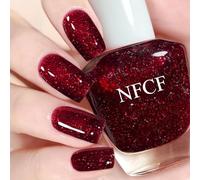 Red Glitter Nail Varnish - Dark Red Nail Polish - 60 Second Nail Varnish - Chunky Burgundy Sparkly Nail Polish Long Lasting - Manicure Salon DIY No Need Curing