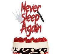 Red Glitter Never Sleep Again Cake Topper, Horror Movies Friday Skull Decor, Funny Halloween Ghoust Scary Night Party Decorations Supplies