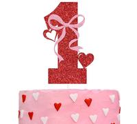 Red Glitter One Cake Topper, Bowties Bow Sweetheart Baby's 1st Birthday Decor, Valentine's Day One Year Old Birthday Baby Shower Party Decorations Supplies