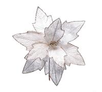 Red Glitter Poinsettia 30cm Xmas Tree Decoration Hanging Bauble(White)