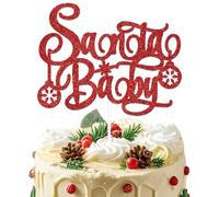 Red Glitter Santa Baby Cake Topper, Baby's Christmas Decorations for Cake, My 1st Christmas Decoration