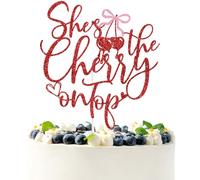 Red Glitter She's the Cherry On Top Cake Topper, Bowties Cherry Baby Shower Décor, Summer Fruit Cherry Theme Bachelorette Birthday Baby Shower Party Decorations