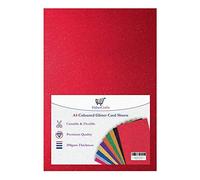 Red Glitter Sparkle Card A4 No Mess Glittery Craft Card Sheets 250gsm Glitter Paper for Crafts & Card Making Laser Printed Non Drop Glitter Sheet (1 Sheet)