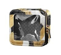 Red Glitter Texture Mini Clear Small Makeup Bag for Women Girls Cosmetic Case Travel Bags for Toiletries, Gold Pattern and Black, One Size