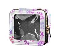 Red Glitter Texture Mini Clear Small Makeup Bag for Women Girls Cosmetic Case Travel Bags for Toiletries, Holographic Leopard Print on Gradient, One Size