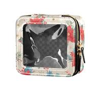 Red Glitter Texture Mini Clear Small Makeup Bag for Women Girls Cosmetic Case Travel Bags for Toiletries, Merry Christmas & Happy New Year, One Size