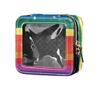 Red Glitter Texture Mini Clear Small Makeup Bag for Women Girls Cosmetic Case Travel Bags for Toiletries, Lgbt Glitter Rainbow Pride Flag, One Size
