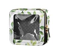 Red Glitter Texture Mini Clear Small Makeup Bag for Women Girls Cosmetic Case Travel Bags for Toiletries, Green Branch Olive Seamless Pattern, One Size