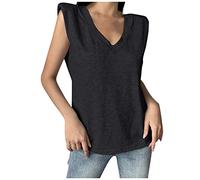 Red Glitter Tops Women Blouse Long Sleeve Thank You Gifts Wedding Ladies Fashion Solid Sleeveless V-Neck T-Shirt with Shoulder Pad Loose Vest Amazon Outlet Clearance UK