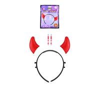 Red Glow in the Dark Devil Horns Ladies Girls Halloween Horror Fancy Dress 5 Pcs Set