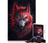 Red Glowing Wolf Portrait 1000 Pieces Jigsaws Adults Puzzles Brain Workout Toy Soft Relax Image Assembly Lovely Present (38x26cm)