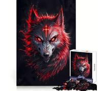 Red Glowing Wolf Portrait Jigsaw Puzzles 1000 Piece for Adults Intellect Toy Calm Relax Precise Cut Santa Wish Item (38x52cm)