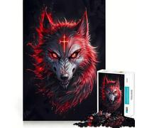 Red Glowing Wolf Portrait Jigsaw Puzzles 1000 Piece for Adults Intellect Toy Calm Relax Precise Cut Santa Wish Item (38x52cm)