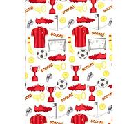 Red Goals Main - 1/2 Metre Goals Football Worldcup Material Patchwork 100% Cotton Tight Woven Trophies Football Quilt Bedding Cushions Fabric Goals Trophies Quilting Fabric Goalie 112cm Width