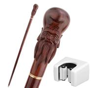 Red God of Longevity Wooden Walking Cane, Premium Solid Wood Senior Cane, Fashionable Cool Creative Gentleman Scepter, Handmade Walking Stick