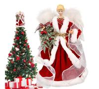 Red Gold Angel Figurines Treetop With White Feathers Wings Angel