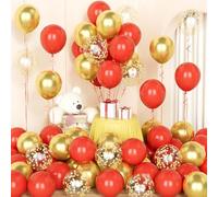 Red Gold Balloons,50 Pcs 12 Inch Red Metallic Gold Confetti Latex Balloons with 2 Ribbons for Birthday Wedding Bridal Baby Shower Anniversary Party Decorations
