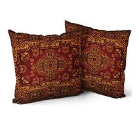Red Gold Boho Pillow Covers 24x24 Inch Bohemian Vintage Retro Rug Carpet Decorative Pillow Cases Set of 2 Antique Tapestry Rustic Retro Throw Pillows Farmhouse Home Decor For Cushion Sofa Couch