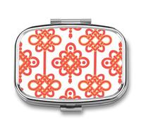 Red Gold Chinese Knot pilldispenser with Mirror 2 Compartments Waterproof PillCase for Purse Pocket Non-Slip Grip Travel Medicine Organizer Container Box for Vitamin Fish Oil Supplement