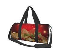 Red Gold Christmas Printed Round Travel Duffel Bag Large Overnight Weekend Bags for Hiking, Vacations, Gym, Sports