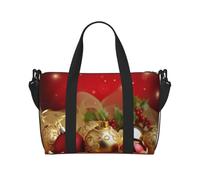 Red Gold Christmas Printed Travel Duffel Bag for Women Men - Weekend Overnight Bags with Adjustable Shoulder Strap and Handle