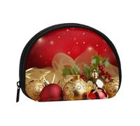 Red Gold Christmas Prints Coin Purse Shell Mini Pouch Wallet Change Bag for Women Girls Kids