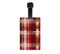 Red Gold Christmas Tartan Pattern Luggage Tags