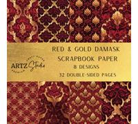 Red & Gold Damask Scrapbook Paper - 8 Designs - 32 Double-Sided Pages: Crafting Made Easy with Our Premium Scrapbooking Paper Selection