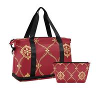 Red Gold Design New Year Large Gym Bag Sport Training Bag with Toiletry Bag for Trekking Multifunctional, Red gold design New Year, One Size