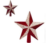 Red Gold Flocked Christmas Tree Star Five-Point Plastic 19x19.5x4cm