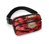 Red Gold Flower Fanny Pack for Women Men Waist Bag Belt Bag Adjustable Casual Bag for Travel Sports Hiking, white, 7.9x5.1inches