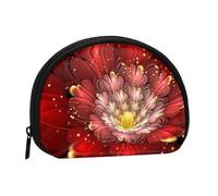 Red Gold Flower Print Portable Mini Storage Bag Shell Shaped Wallet Small Coin Wallet Shell Storage Bag