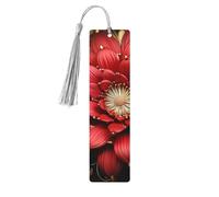 Red Gold Flower Wood Bookmark for Men Women Reading Wooden Bookmarks Unique Handmade Book Marks with Tassel Pendant Craft Bookmark for Book Lovers Birthday Teachers Gift